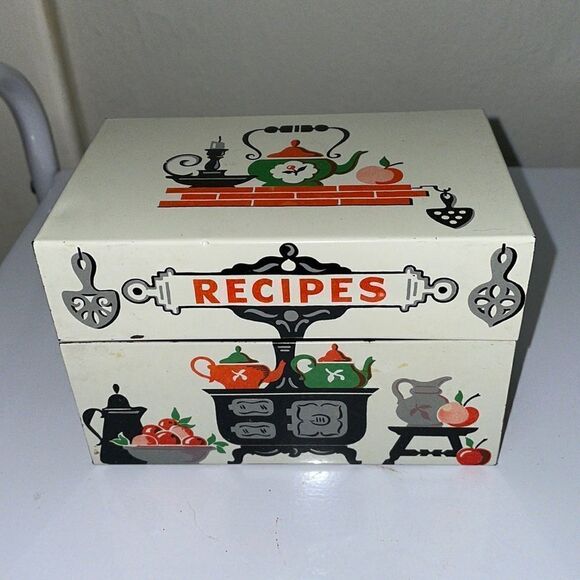 Vtg Kitschy mid Century Stylecraft tin recipe box - Picture 1 of 9